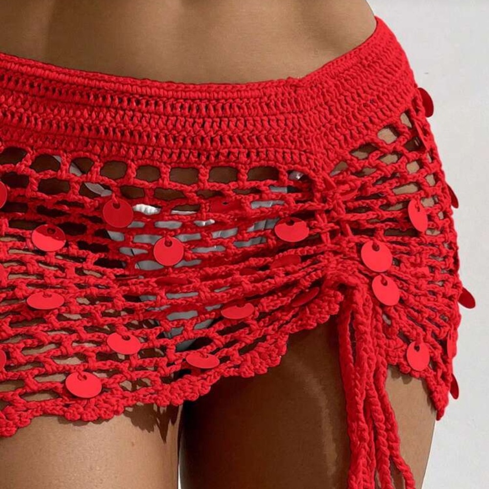 SHEIN Red Crochet Swimsuit Cover up Skirt - Picture 3 of 6